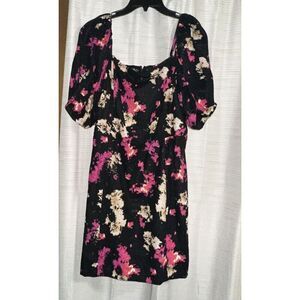 DKNY Linen Dress Puff Sleeve Sheath Cocktail Party Career Black/pink Size XL